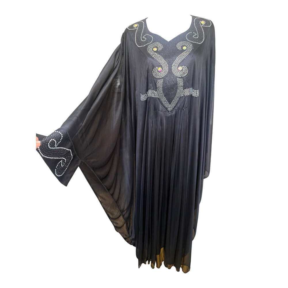 Gothic Witchy Rhinestone Beaded Cape Kaftan Robe Halloween Masquerade Dress